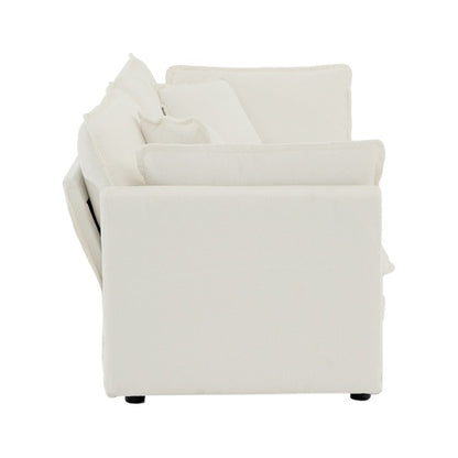 Modern Fabric Loveseat Sofa Couch For Living Room, Upholstered Large Size Deep Seat 2-Seat Sofa With 4 Pillows ,White Chenille