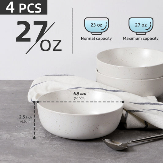 Ceramic Bowls For Kitchen, 27oz  Bowl Set Of 4  For Cereal, Salad, Pasta, Soup, Dessert, Serving  Dishwasher, Microwave And Oven Safe