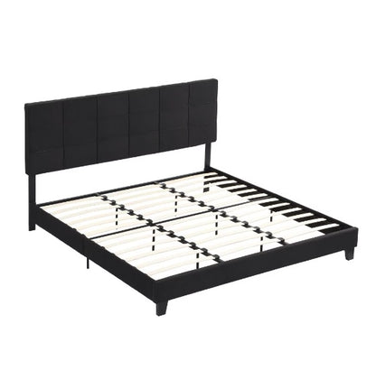 Upholstered Platform Bed Frame With Linen Headboard