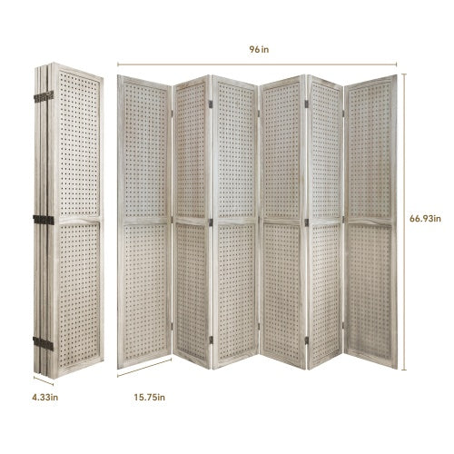 6 Panel Room Partition, 5.6 Foot Pegboard Display Wooden Room Partition Folding Privacy Screen