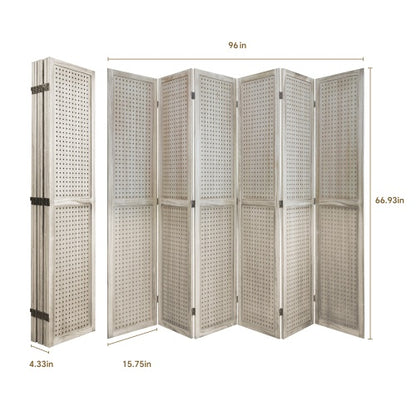 6 Panel Room Partition, 5.6 Foot Pegboard Display Wooden Room Partition Folding Privacy Screen