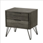 Contemporary Three-Tone Gray Finish Nightstand Perched Atop Metal Legs Acacia Veneer Modern Bedroom Furniture