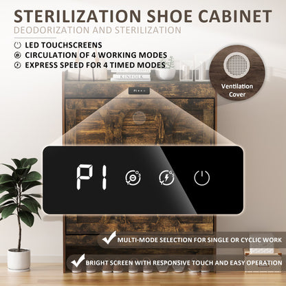 VFF Deodorizing Shoe Storage Cabinet With 2 Flip Drawers,LED Touchsreen Freestanding Black