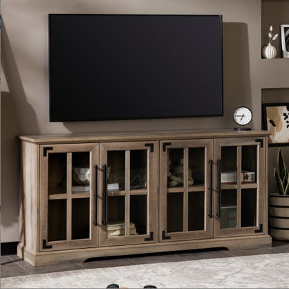 Modern Farmhouse Windowpane Glass-Door TV Stand For TVs Up To- Grey Wash