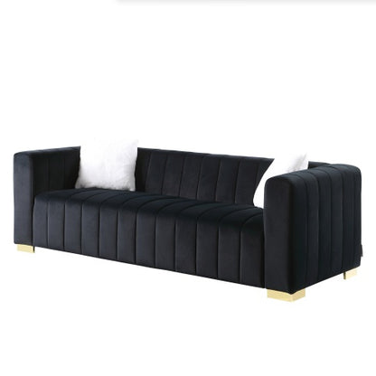 A Modern Channel Sofa Take On A Traditional Chesterfield,Black Color,3 Seater