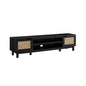 Modern Rattan-Door Low TV Stand For TVs Up To 80 Inches Black