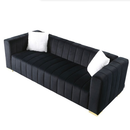 A Modern Channel Sofa Take On A Traditional Chesterfield,Black Color,3 Seater