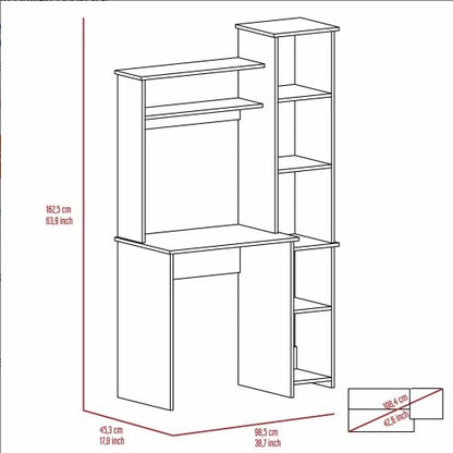 White 6-Shelf Writing Desk With Built-in Bookcase