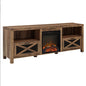 Industrial Farmhouse Metal Mesh Drop-Down X-Door Fireplace TV Stand For TVs - Rustic Oak