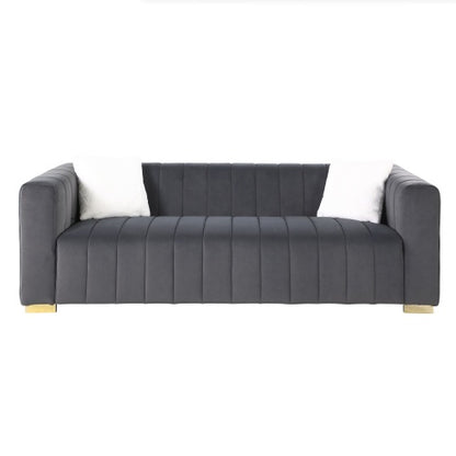 A Modern Channel Sofa Take On A Traditional Chesterfield,Black Color,3 Seater