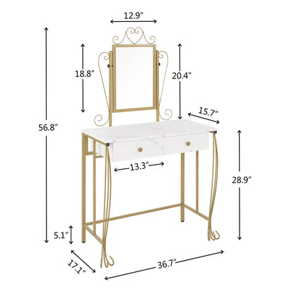 Vanity Table Set With Mirror Stool,White Makeup Dressing Desk With Drawers For Girls,Women,Bedroom,Gift