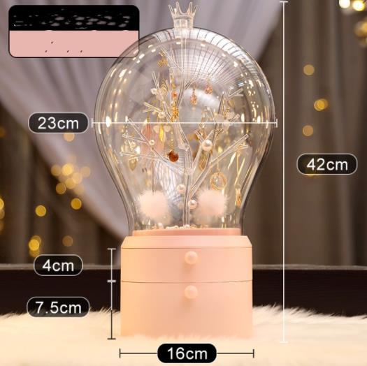 LED Light Makeup Organizer Transparent Jewelry Storage Box Portable 360 Both Rotate Earrings Necklace Rack